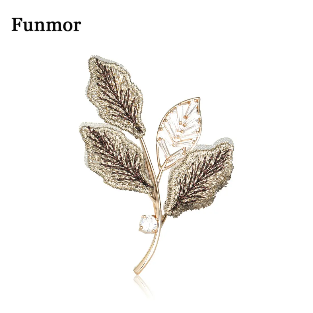 Funmor брошь с вышитыми листьями, медные ювелирные изделия, Шпилька с растением для женщин, женские аксессуары для вечеринки, банкета, свадьбы, украшения для платья с лацканами