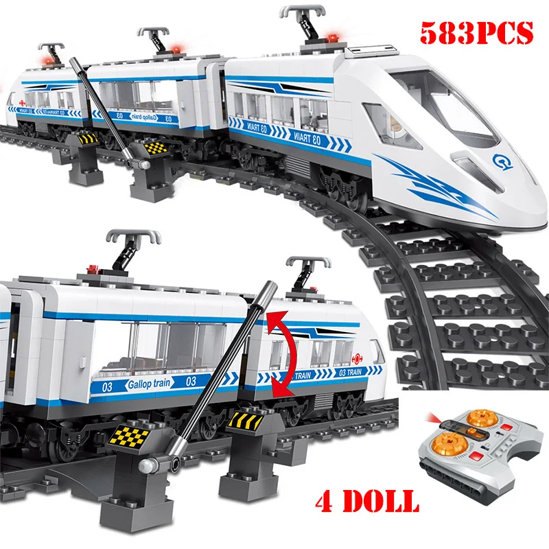 Tanie RC Technic miasto kolejowego Building Blocks kompatybilny Legoing pilot zdalnego sterowania stacji pociągu kolejowego oświecić cegły zabawki dla dzieci