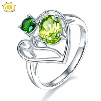 

Hutang Wedding Ring Natural Gemstone Peridot Chrome Diopside Solid 925 Sterling Silver Heart Fine Fashion Jewelry Best Gift