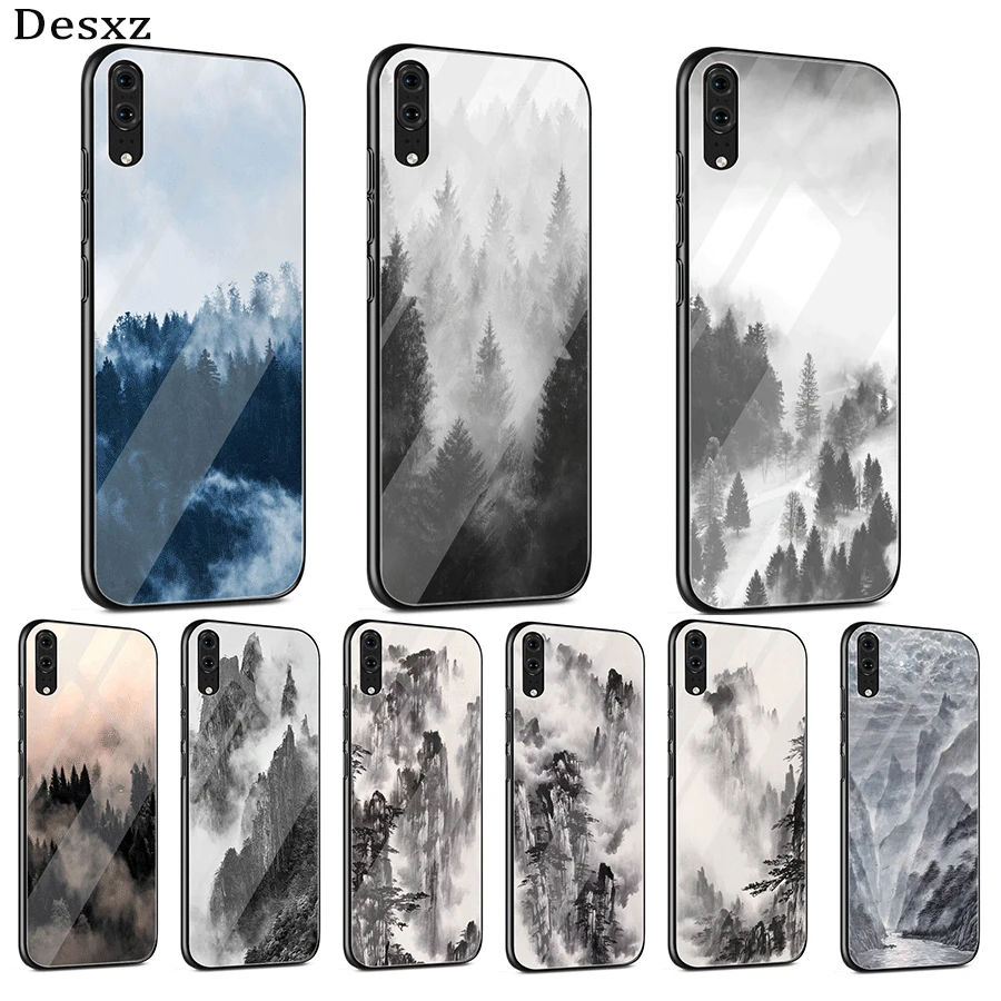 Стеклянный чехол для телефона Desxz Huawei Mate Honor 8X 9 10 7A 20 P30 P20 P10 Lite Pro P Smart Cover Mountain Peak Forest