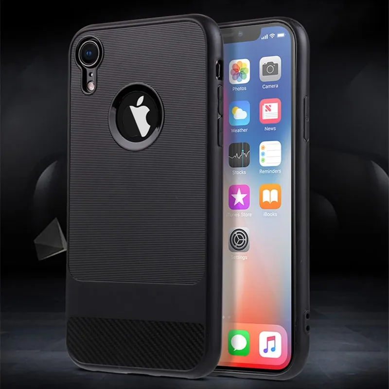 cheap Brushed Carbon Fiber Phone Case For iPhone XR XS MAX X 7 8 Plus Soft TPU Silicone Shockproof Back Cover for iPhone 6 6S Plus