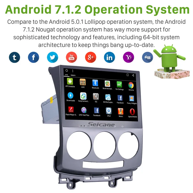 Cheap Seicane Android 7.1 9 inch full Touchscreen Car GPS Navigation Bluetooth Radio for 2005-2010 Old Mazda 5 with 8 core 32G FM WIFI 1