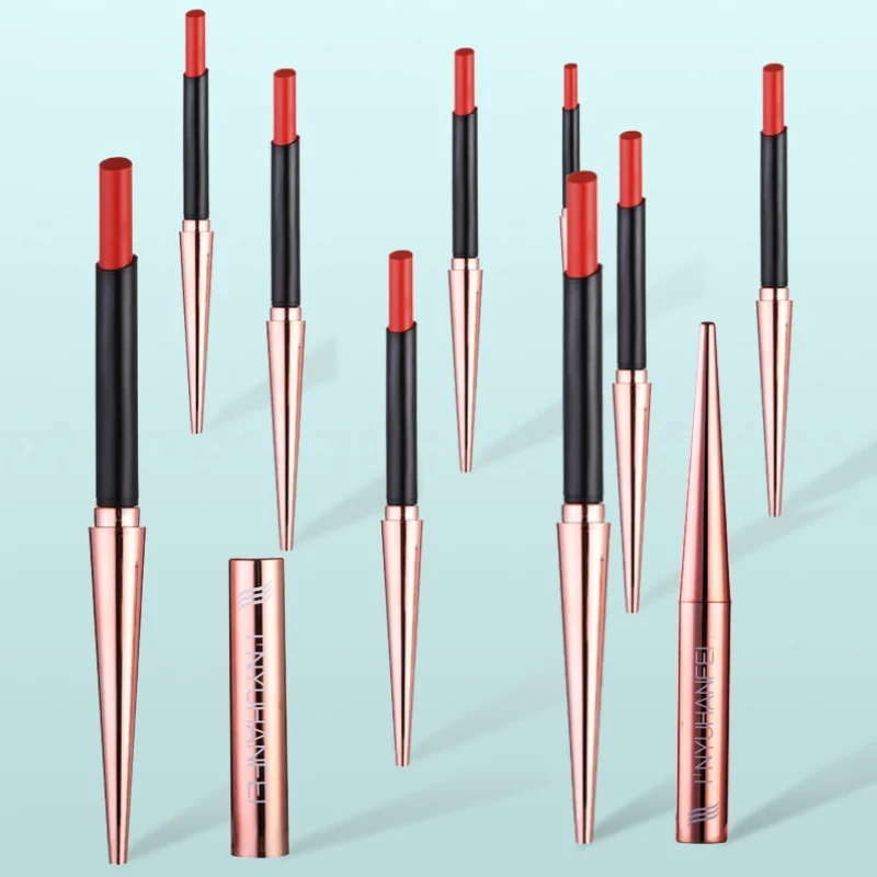 

2019 New Pointed Pipe Waterproof Lipstick Matte Pumpkin Color Finished Matte Lipstick Cosmetics Charming Goddess Makeup