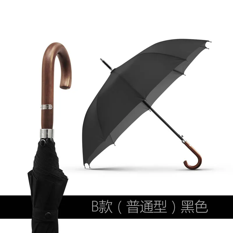 OLYCAT Новое поступление длинный зонт от дождя для мужчин и женщин бизнес большой зонт с деревянной ручкой ветрозащитный 10 ребер стекловолокно 300T Paraguas - Цвет: Style B Black