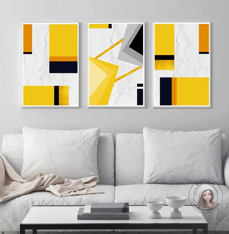 

Scandinavian Simple Color Mosaic Stitching Art Pattern Decorative Painting Modular Wall Posters 3 Panels Quadros Decoration