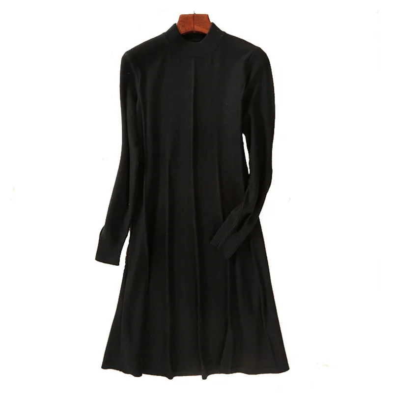 Women Dress 2018 Autumn Winter Cashmere Blending Crew Neck Casual Long Soft Femme Fit and Flare Knee Length Dresses Vestidos