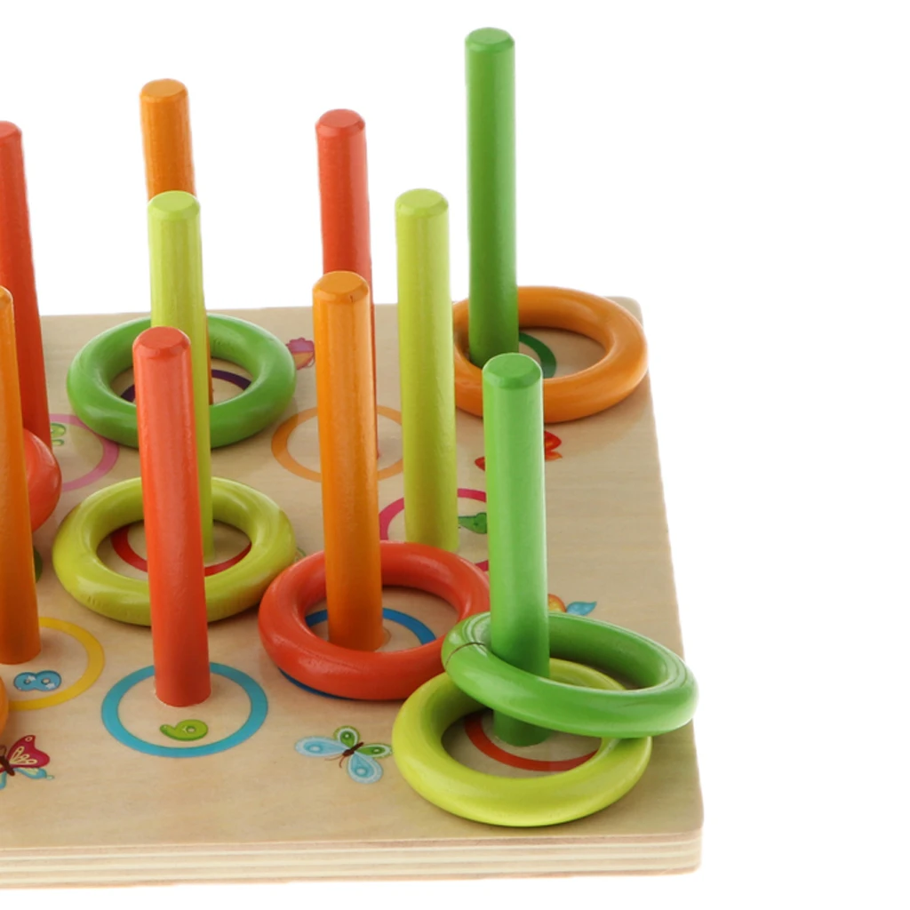Wooden Colorful Rings Stacking Block Toys Safe Painted Educational Puzzles Preschool Toys Birthday Gifts