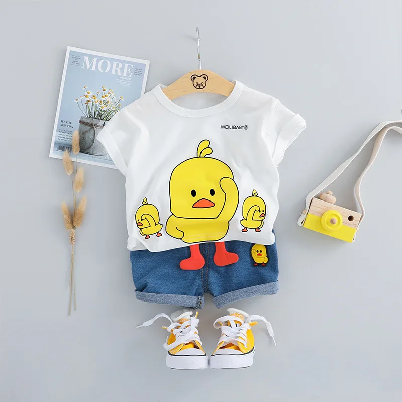 

Cute Toddler Baby Outfit Cartoon Shaking Duck Print T-shirt & Shorts 2pcs Newborn Set For Little Girl Boy Summer Infant Clothing