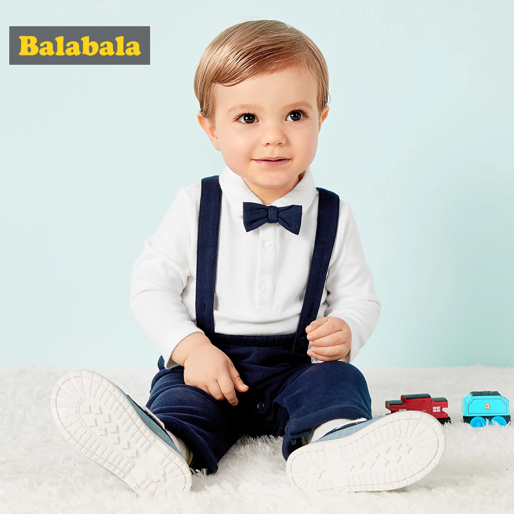 Baby Boys Clothing Set Casual Spring Autumn Long-Sleeve T-shirt+ Bib Pants Soft Simple Bow Design Boy Kids Suits Infant Suit 20