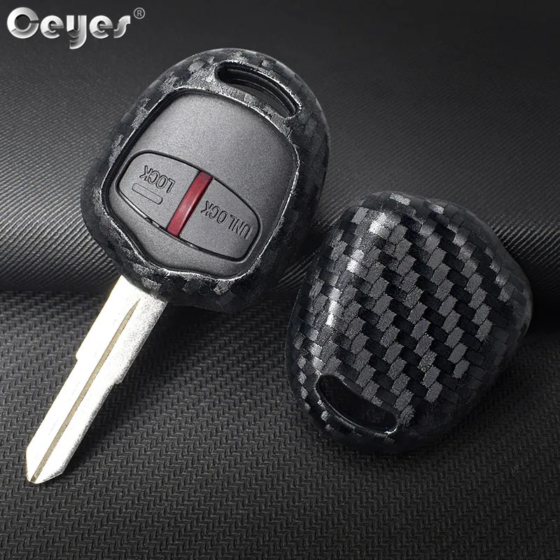 Ceyes-cubiertas de protección para llaves de coche, accesorios, funda de estilo para Mitsubishi Pajero EX Lancer ASX Outlander Galant, grano de fibra de carbono