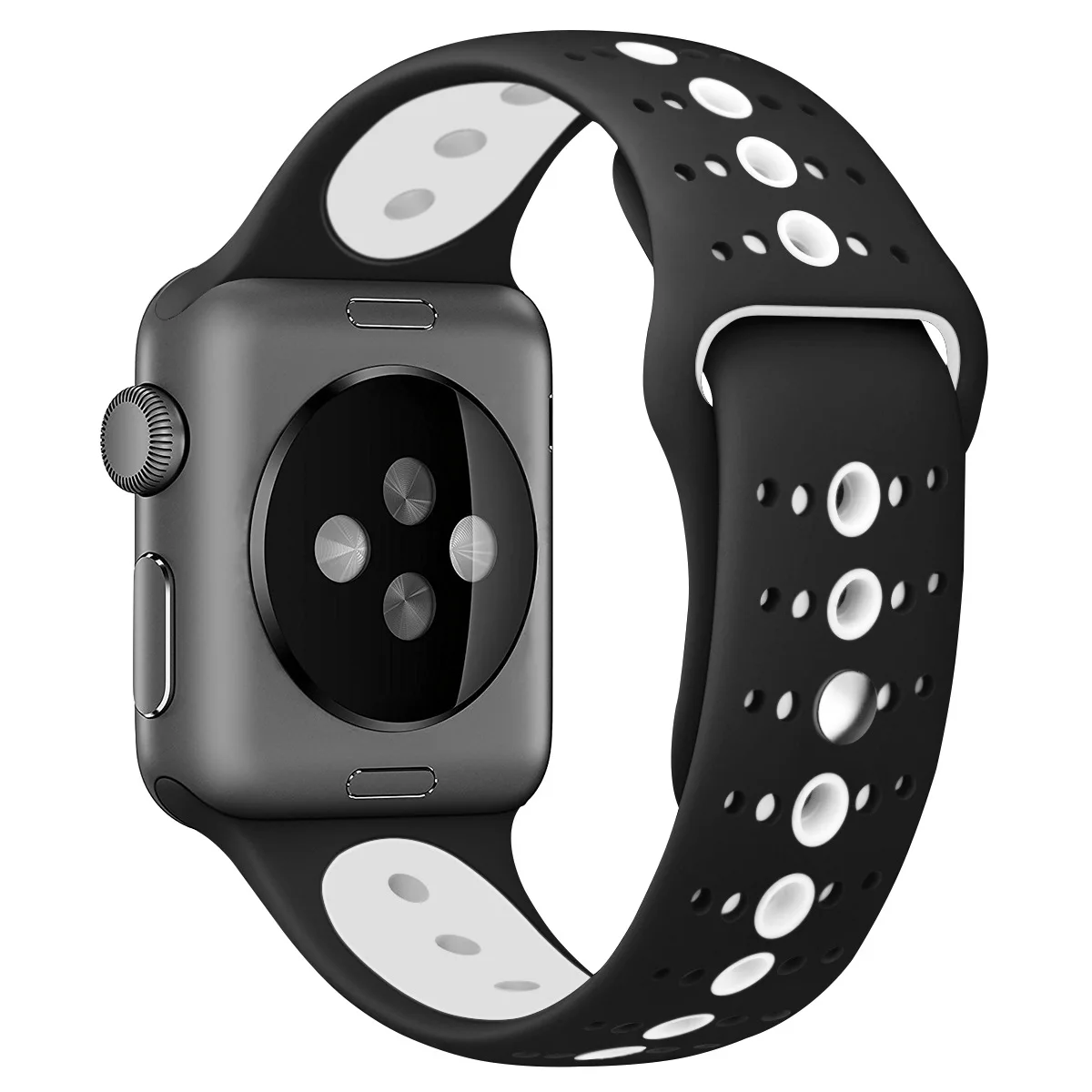 Спортивная дышащая повязка для Apple Watch 38 мм 40 мм силиконовый ремешок для Apple iWatch ремешок 42 мм 44 мм спортивный браслет - Цвет ремешка: Black White