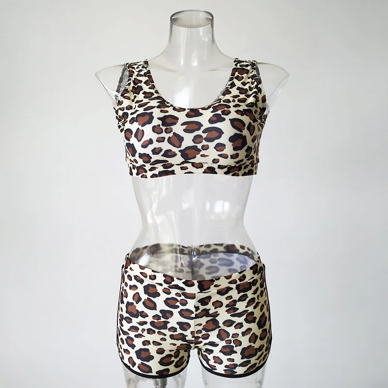 

Sport Bikini Leopard Printed Swimwear Women Mid Waisted Swimsuit Bandeau Beach Bathing Suit Brazilian Bikinis Set 2019