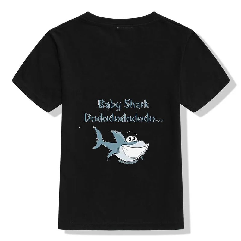 Новая Милая Детская летняя футболка с короткими рукавами и принтом в виде маленькой акулы для мальчиков белая рубашка для малышей хлопковая Футболка с круглым вырезом - Цвет: Hei03