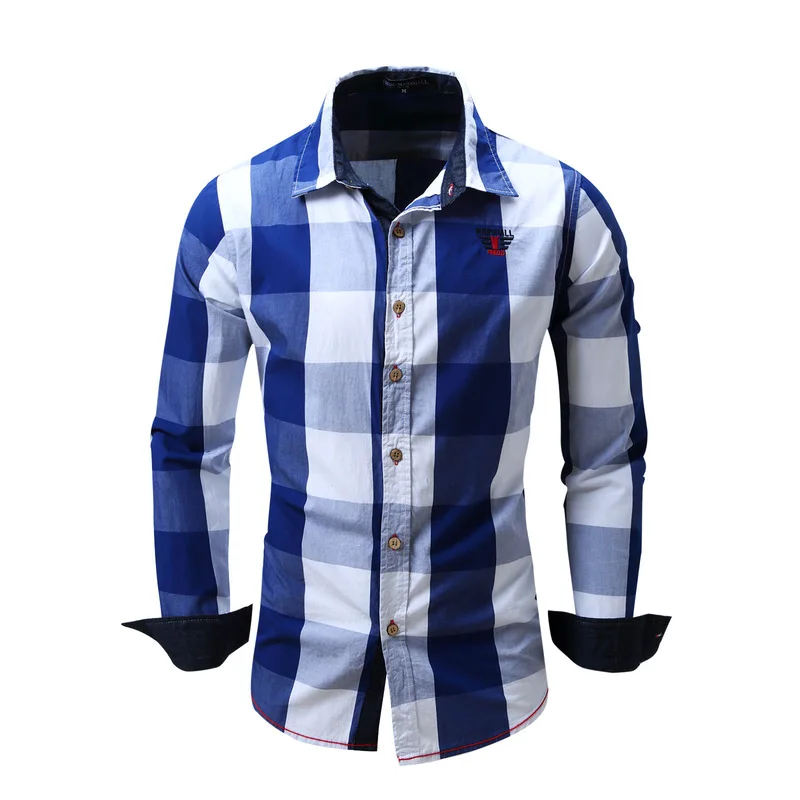 

2017 Spring and Summer New Men's Casual Cotton Plus Size Plaid Printing Long Sleeve Shirts Men Shirts Man Shirts Man's Shirts