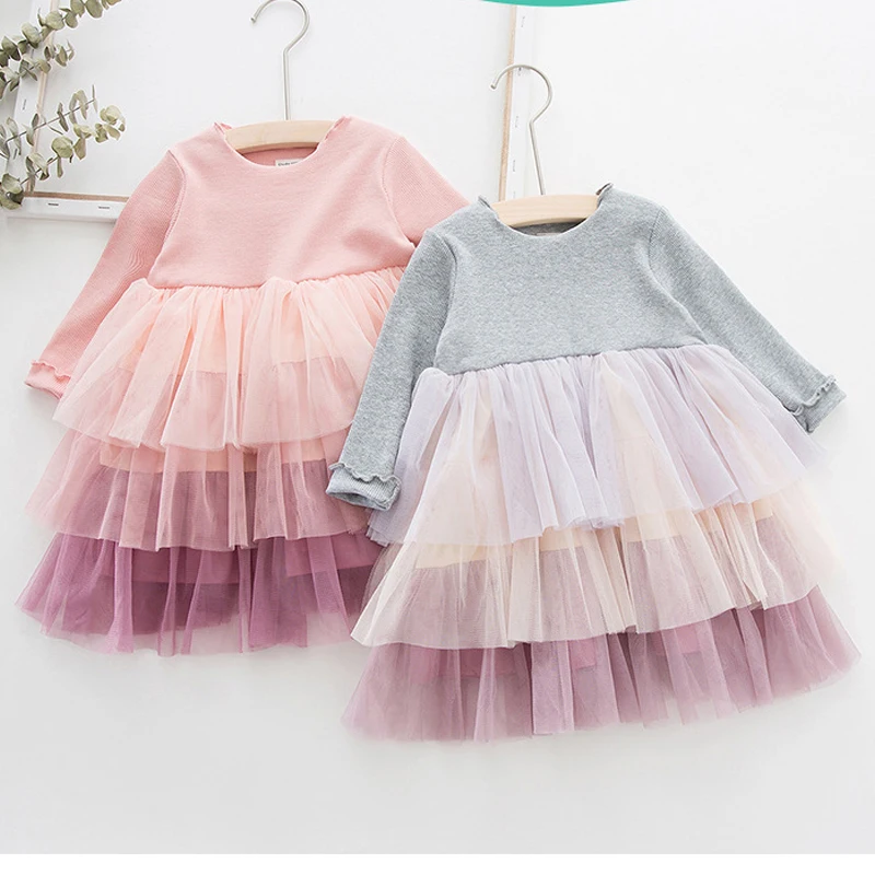 

2019 New Spring Autumn Kids Dresses For Girls Mesh Long Sleeve Princess Dress For Girl Cotton Birthday Party Girls Dress Brand