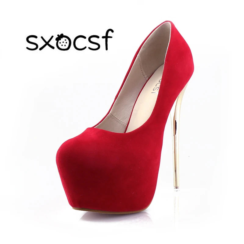

New Sexy Ultra High Heel Platform Flock Shallow Mouth Women Heels Ladies Stilettos Party Shoes Bride Wedding Pumps Zapatos Mujer