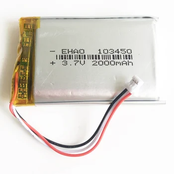 

3.7V 2000mAh Lithium Polymer LiPo Rechargeable Battery JST 1.0 3PIN plug 103450 For Mp3 DVD PAD PSP camera GPS Speaker laptop