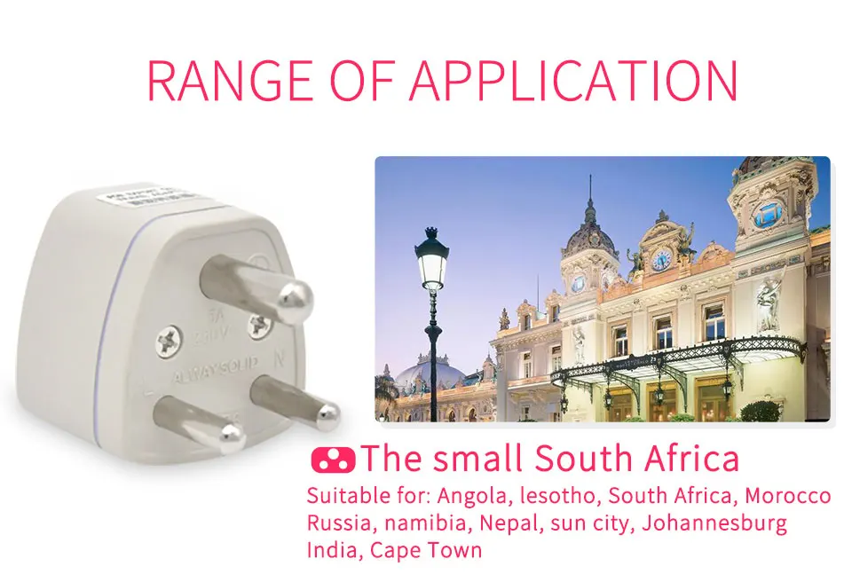South Africa 3 pin Travel Adapter  to Universal UKUSEUAU 2500W 10A Power Plug (7)