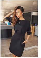 2017 women fall fashion casual mini dress broadcloth solid color short sleeve o-neck women dress two side pocket black dressAs