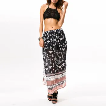 

Slit Long Wonmen's Skirt Bohemian Beach Chiffon Faldas Mujer Elastic Loose Female Tunic Maxi Skirt Cheap Clothes China
