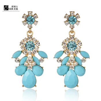 

OSHUER 2018 New Fashion Accessories Crystal Dangle Earrings Jewelry Summer Bohemian Colorful Big Drop Earrings Women Gift