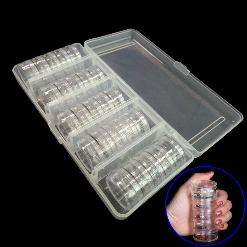 

5 Roll Detachable Transparent Cylinder Storage Box 25 Count Jewelry Container Case Organizer Holder 88