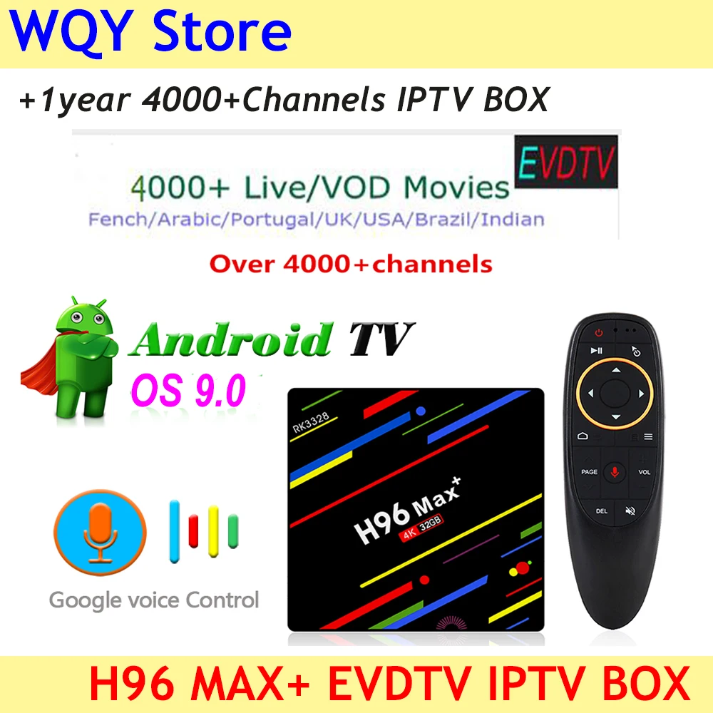 

2019 NEW ARRIVAL H96 MAX Plus Android 9.0 4KH.265 smart TV Box Voice Control IPTV subscription Spain Sweden Arabic French Italy