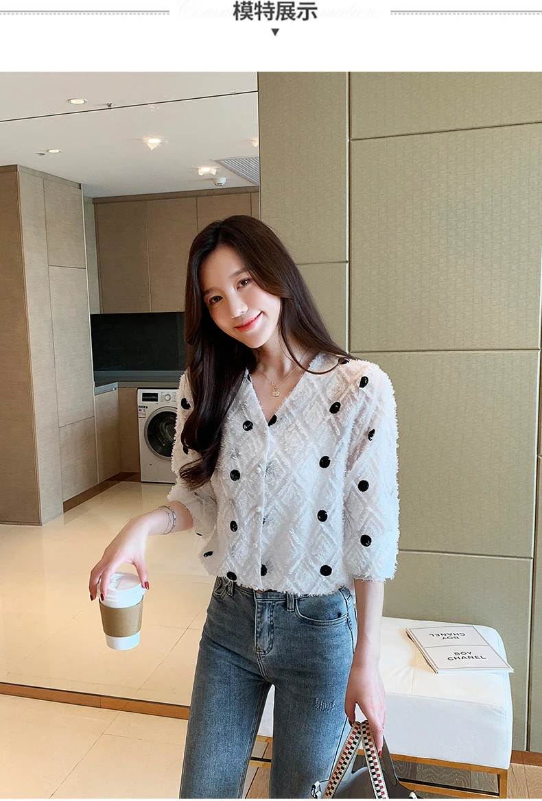Dingaozlz blusa feminina Новая корейская модная одежда v-образные вырезы в горошек d рубашка с длинными рукавами элегантная женская блузка