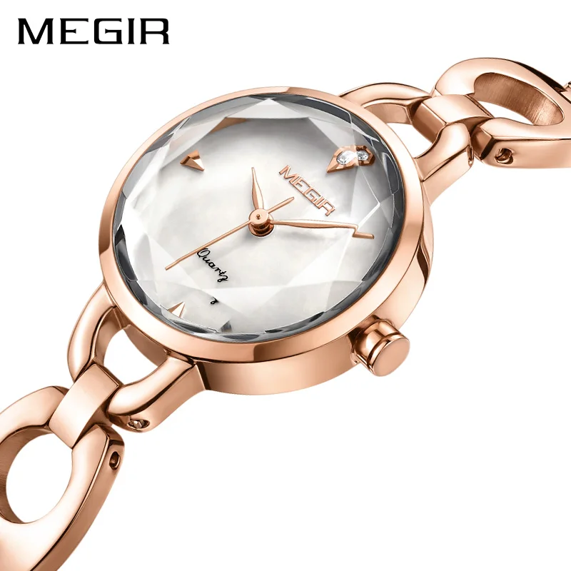 

MEGIR Relogios Femininos Women's Metal Bracelet Simple Quartz Watches Clock Rose Gold Fashion 3ATM Waterproof Wristwatch