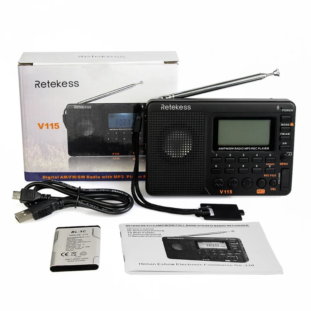 RETEKESS V115 радио FM AM SW портативный Радио Карманный с USB MP3 цифровой рекордер поддержка Micro SD TF карты таймер сна подарок