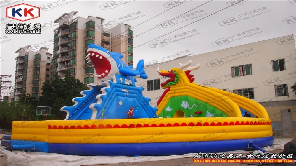 

100 Persons Dragon Shark Water Paradise inflatable water slide big swimming pool