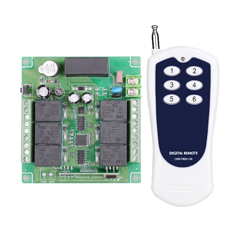 

6CH 10A RF Wireless Remote Control Switch System 110V 220V 250V With 100M-500M Long Distance Transmitter For Industrial Sector