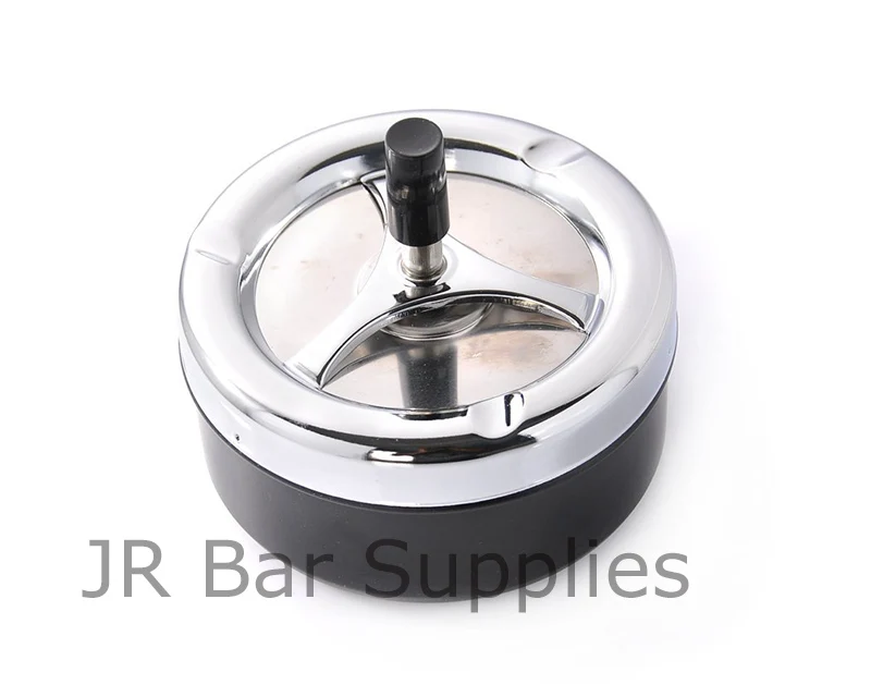 Round Push Down Spinning Metal Ashtray with Cigarette Cigar Smoking Smoke Ash Tray-Black metal ashtray cigarettes ashtray