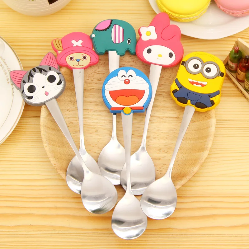 Cartoon Spoon Stainless Steel Silicone Characters Handle Soup Flatware Cute 1pc 