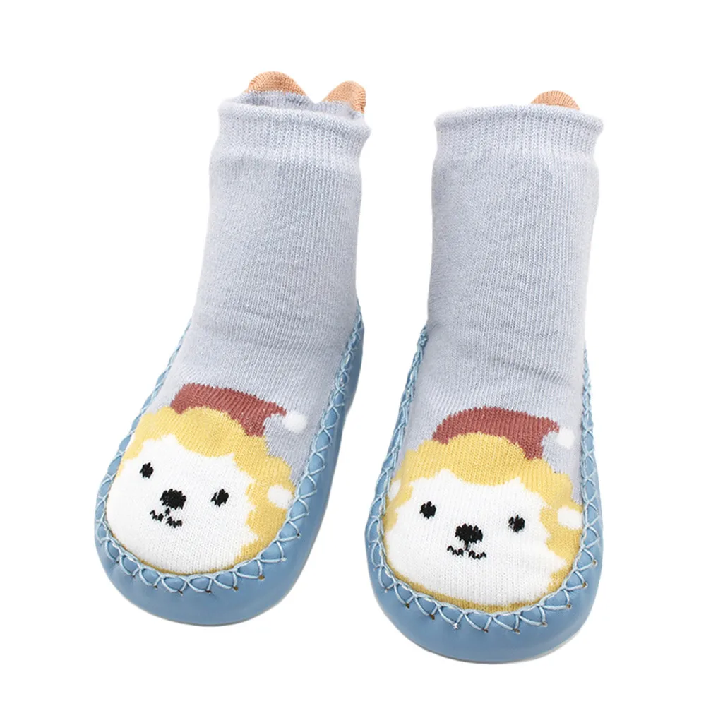 Зимняя обувь для новорожденных мальчиков и девочек; вязаные носки-тапочки с рисунками животных; нескользящие носки для малышей; детские носки