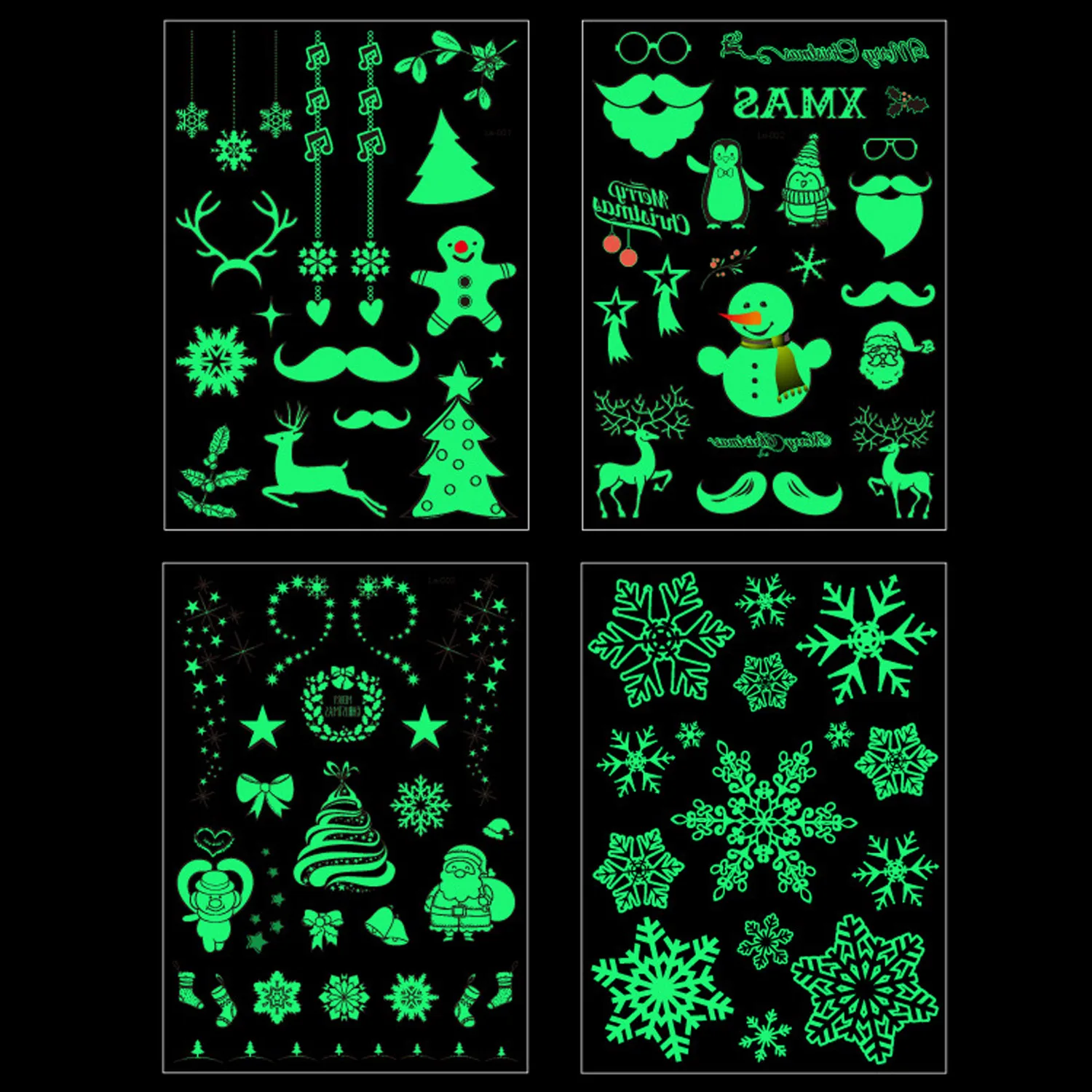 1 Sheet Funny Merry Christmas Carnival Party Luminous Glow in the Dark Temporary Tattoo Stickers Toys for Kids Children Adults