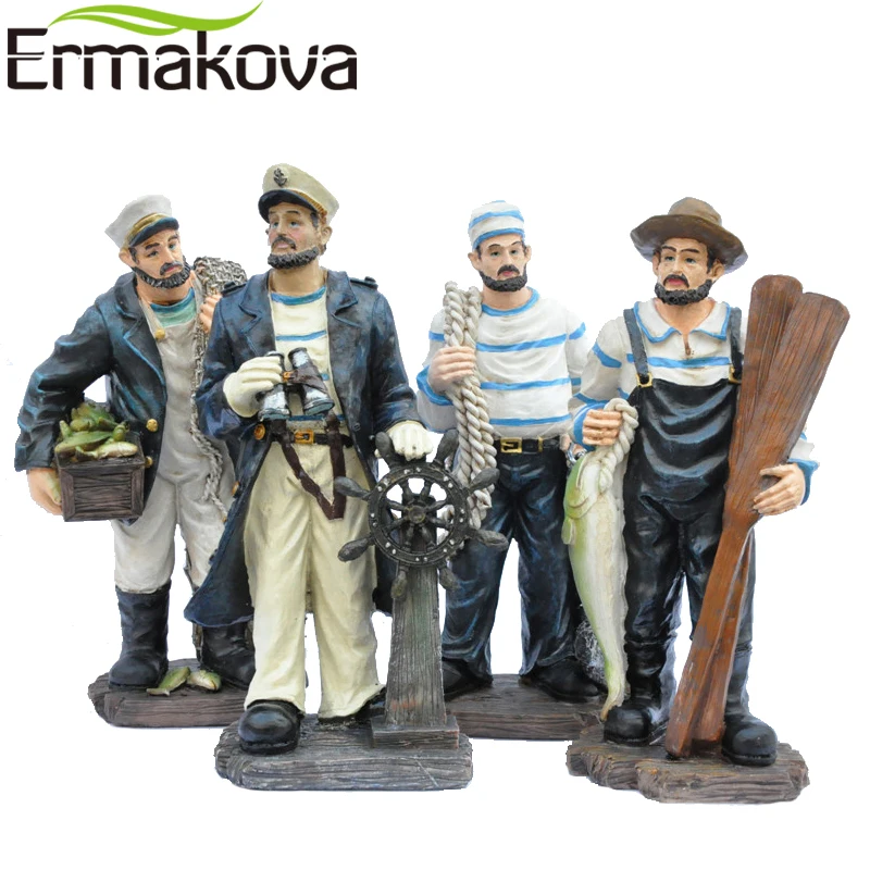 

ERMAKOVA 1 Pc 34cm(13.3") Resin Sailor Figurine Captain Fisherman Statue Marine Crew Navy Aquarium Terrarium Mediterranean Decor