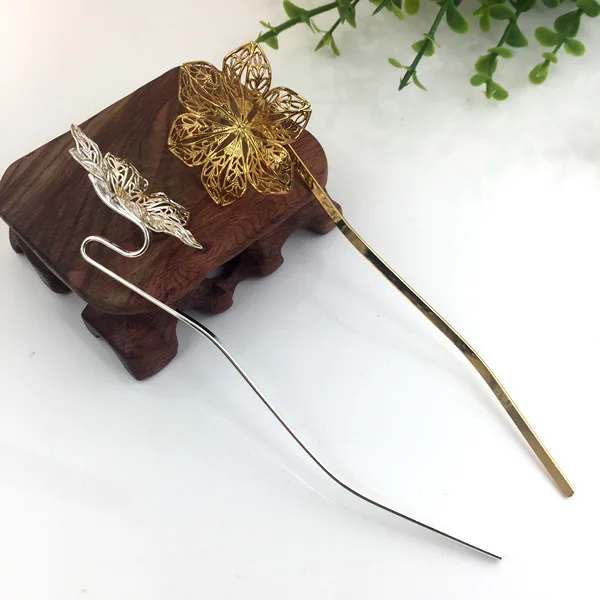

SEA MEW 10 PCS 40mm Metal Copper Flowers Hair Sticks Gold Silver Snake Shape Hairpins Base Setting DIY Jewelry Accessories