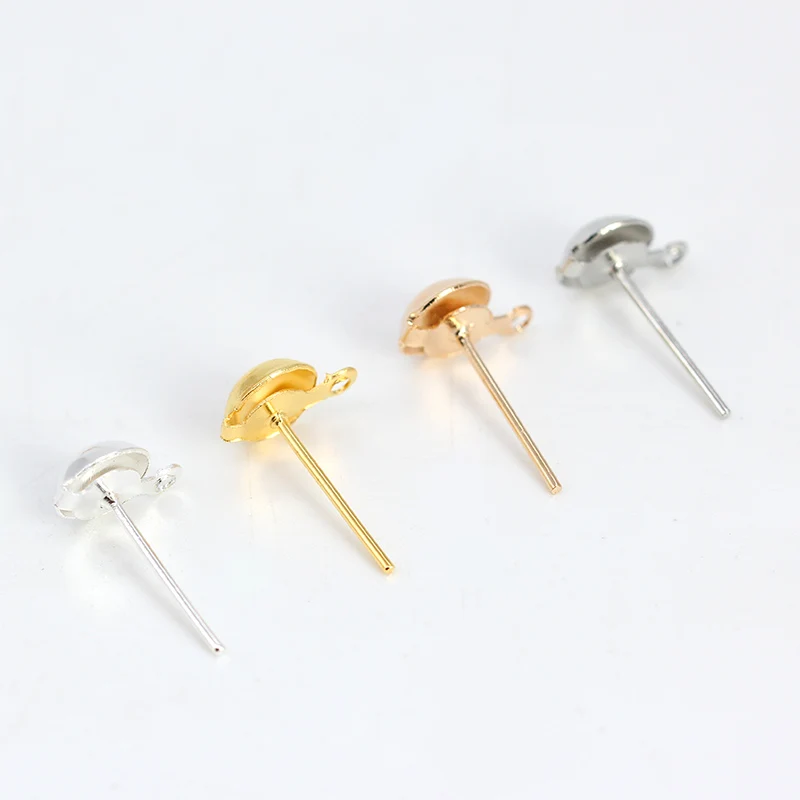 200p 4mm 5mm 6mm 8mm 하프 볼 귀걸이 결과 루프가있는 귀 포스트 스터드 핀 jewlery 결과 실버 골드 도금 핀 만들기