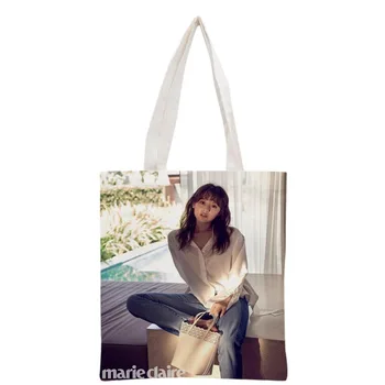 

New arrived custom KPOP Kim Ji Won printed canvas tote bag women handbag beach travel bag portable shopping bag