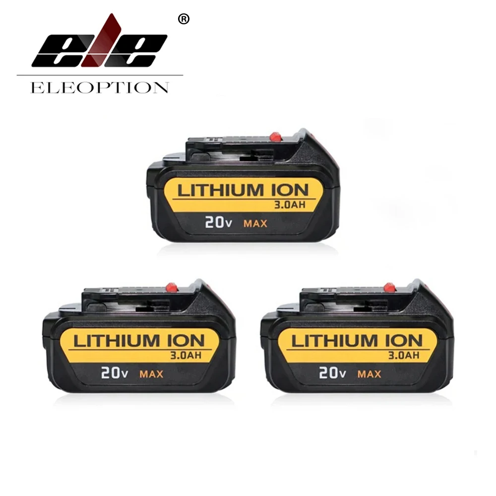 

ELEOPTION 3PCS High Quality 20V 3.0Ah 3000mAh Power Tools Batteries Replacement Cordless for Dewalt DCB181 DCB182 DCD780 DCD785