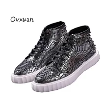 Ovxuan Snake Pattern Leather Male Loafers Rivets Street High Top Sneakers For Men Fashion Chaussure Homme Mens Shoes Casual 2018