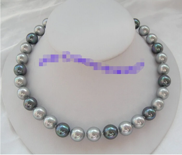 

FREE shipping> >>>AMAZING 12mm round black gray south seashell mater pearls necklace 9k j202 6.07