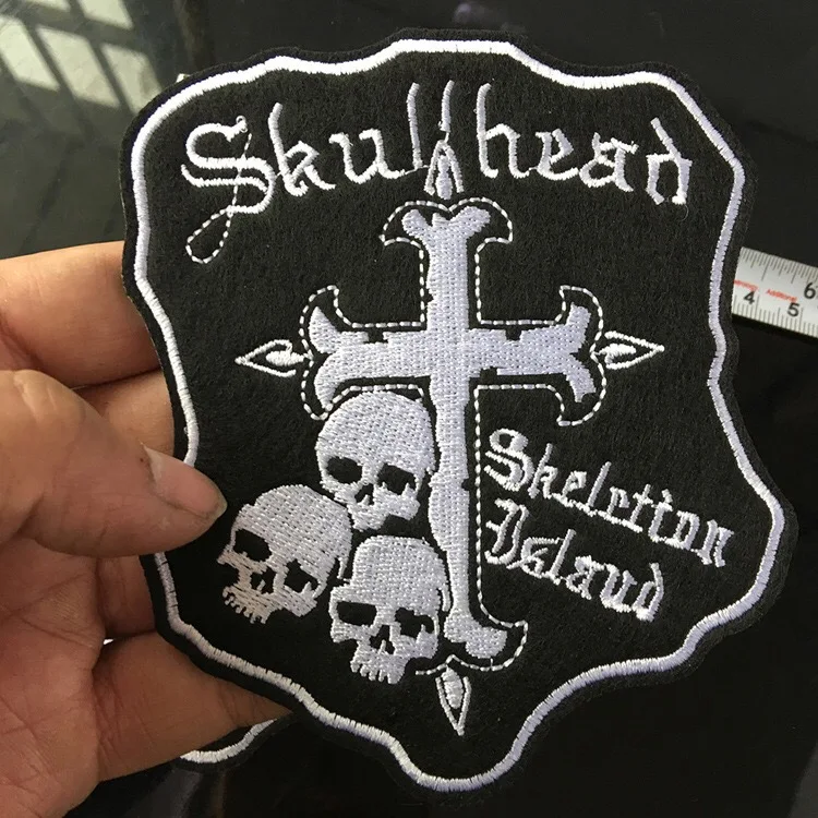 

5PCS/lot 2019 New Arrival Across Skeleton Embroideried Patches Iron on Appliqued Embroidery Skull Fabric Decoration Appliques