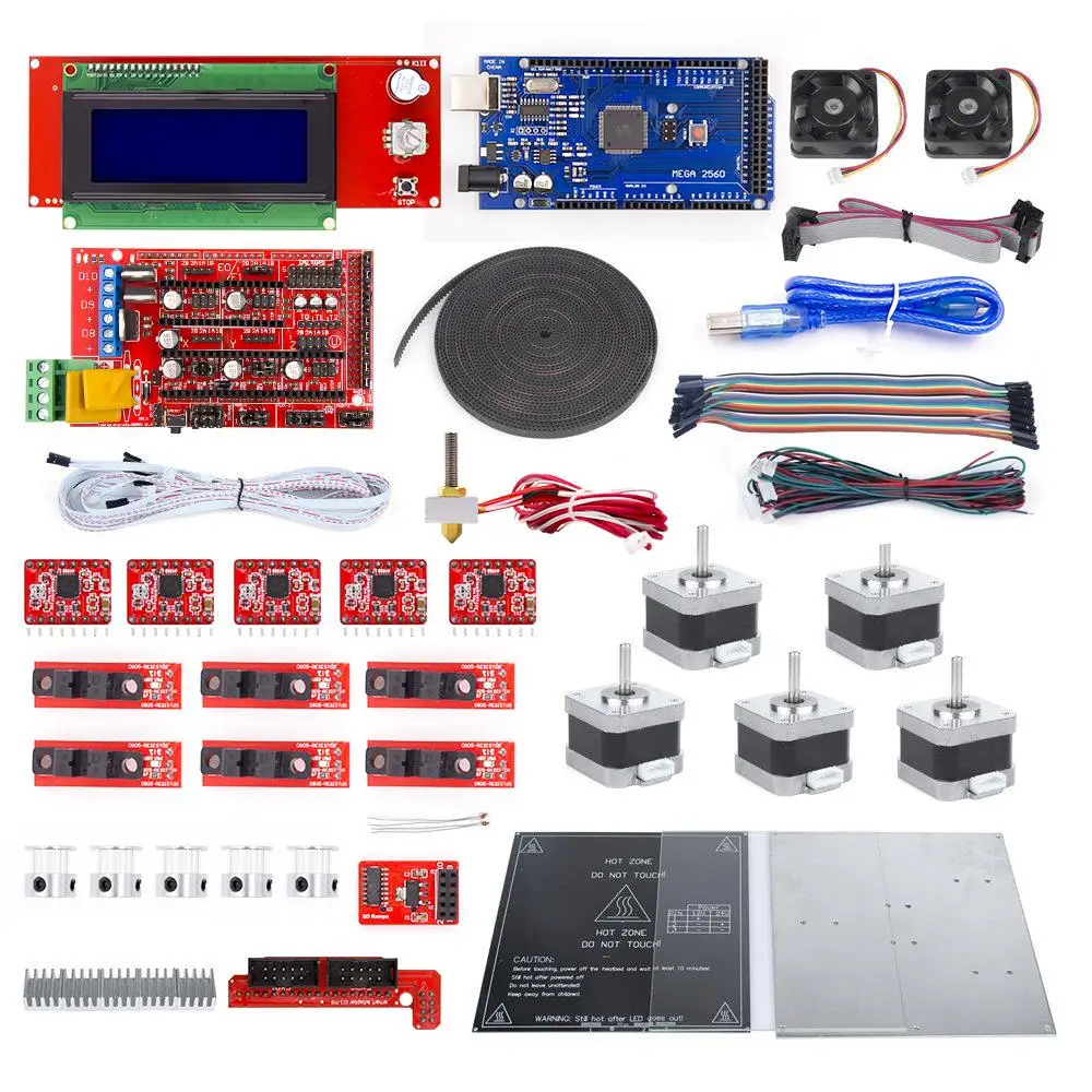 3D Printer Full Kit RAMPS 1.4+Mega 2560+MK2b Heatbed+LCD2004+Motor+MK8