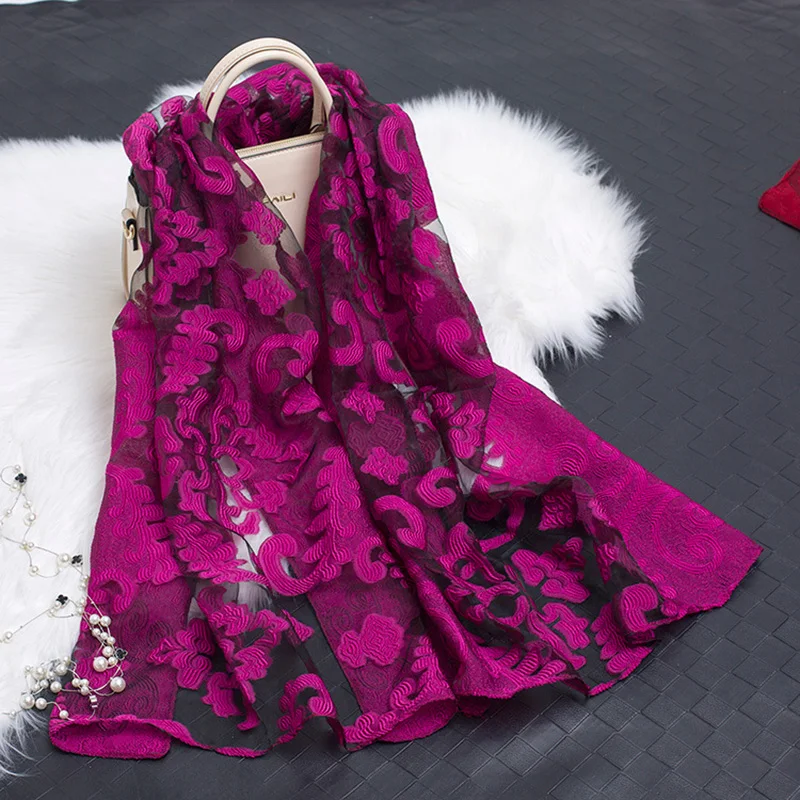 90-180 см Для женщин Моделирование Silk Cut Цветок шарф шарфы для девочек с вышивкой Дикий солнцезащитный крем шаль для взрослых Длинные вышитые кружева шарфы