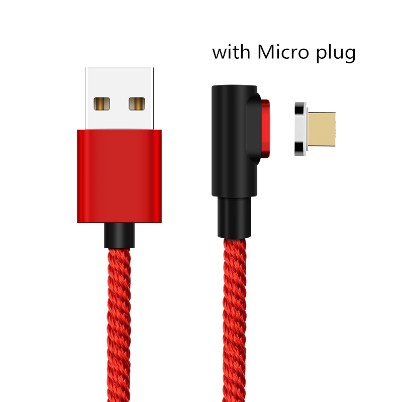 SUNPHG 90 градусов Магнитный кабель l-линия Micro USB кабель type C USBC 3A кабель для быстрой зарядки Магнитный зарядный провод для iPhone samsung - Цвет: red micro plug