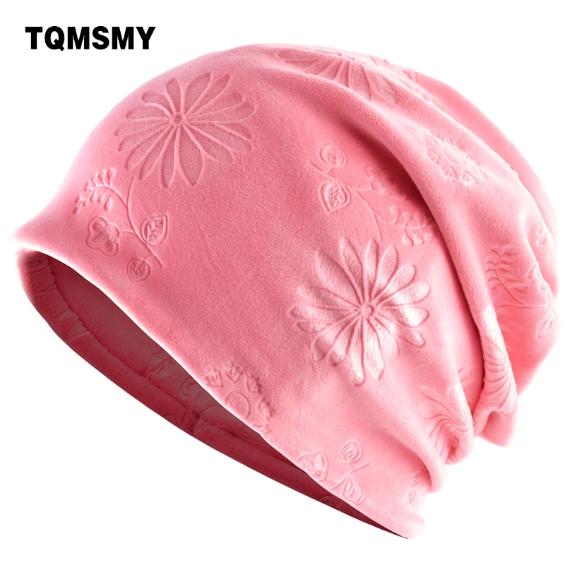 

TQMSMY Women's beanies hats for Spring and Autumn Women Velvet Collar Scarf Female beanie flower design skullies caps TMDH18