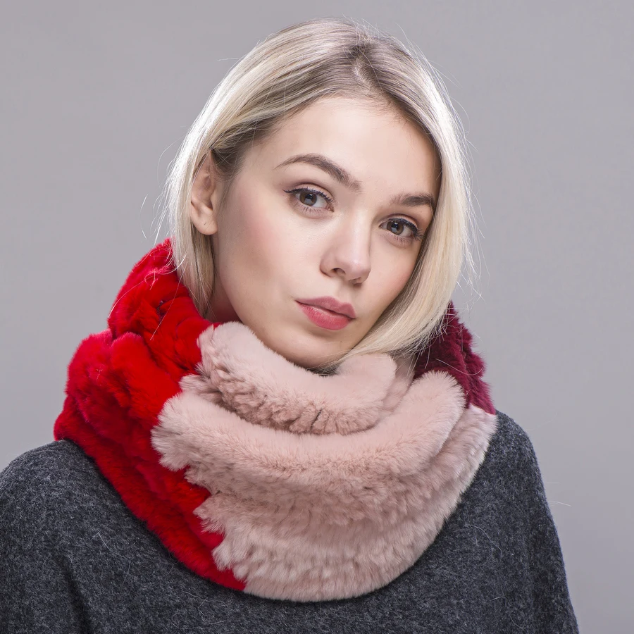 

FXFURS Women Infinity fur scarf Circle long rabbit fur scarf ring winter warm fashion rex rabbit fur muffler neckerchief warps