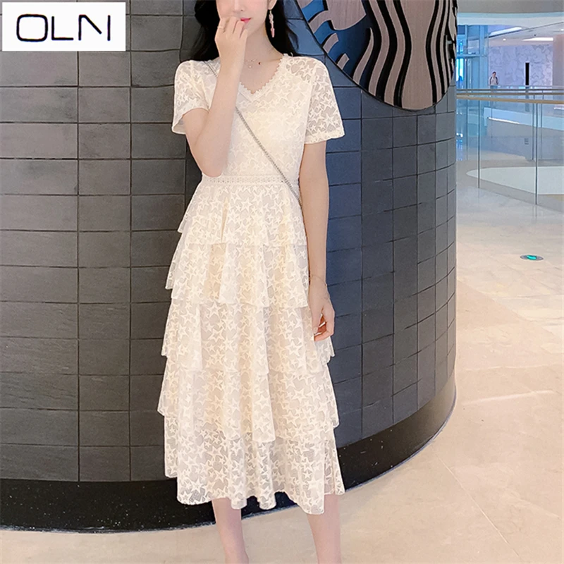 Платье в Корейском стиле vestidos летнее Новое поступление кружевное платье сеточку